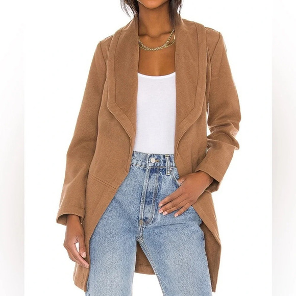 Revolve BB DAKOTA Felt Cute Might Cozy Wrap Coat Jacket Steve Madden Tan Camel - Picture 1 of 15